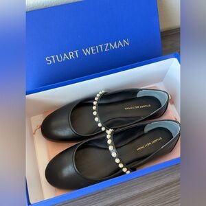 Stuart Weitzman Black Flats with Pearl Embellishments